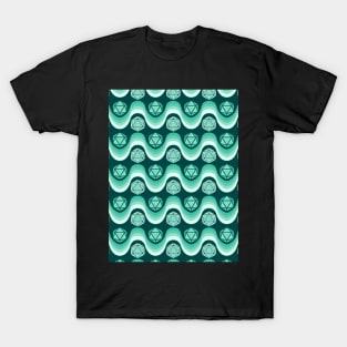 Retro Inspired D20 Dice and Color Wave Seamless Pattern - Aqua Blue T-Shirt